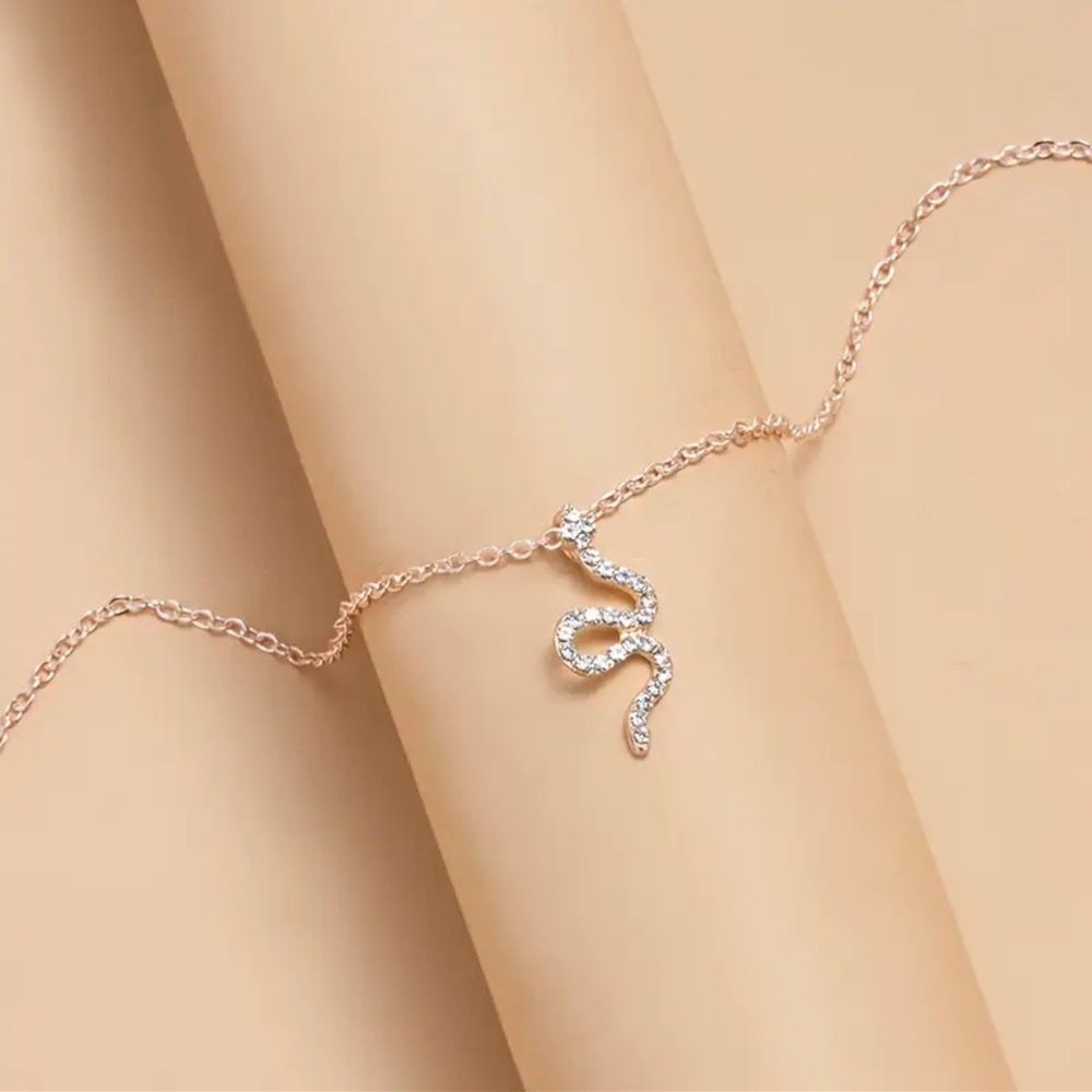 Gold Snake Necklace, Cubic Zirconia Snake Necklace - Picture 5 of 6
